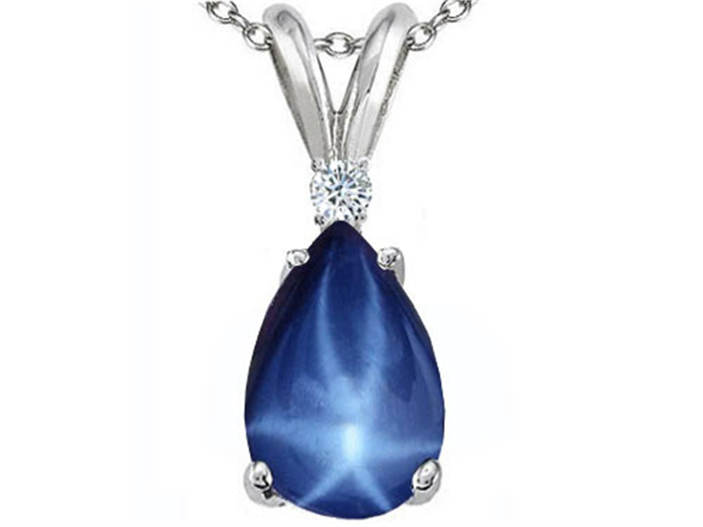Tommaso Design Created Pear Shaped 9 x7 mm Star Sapphire and Diamond Pendant Necklace