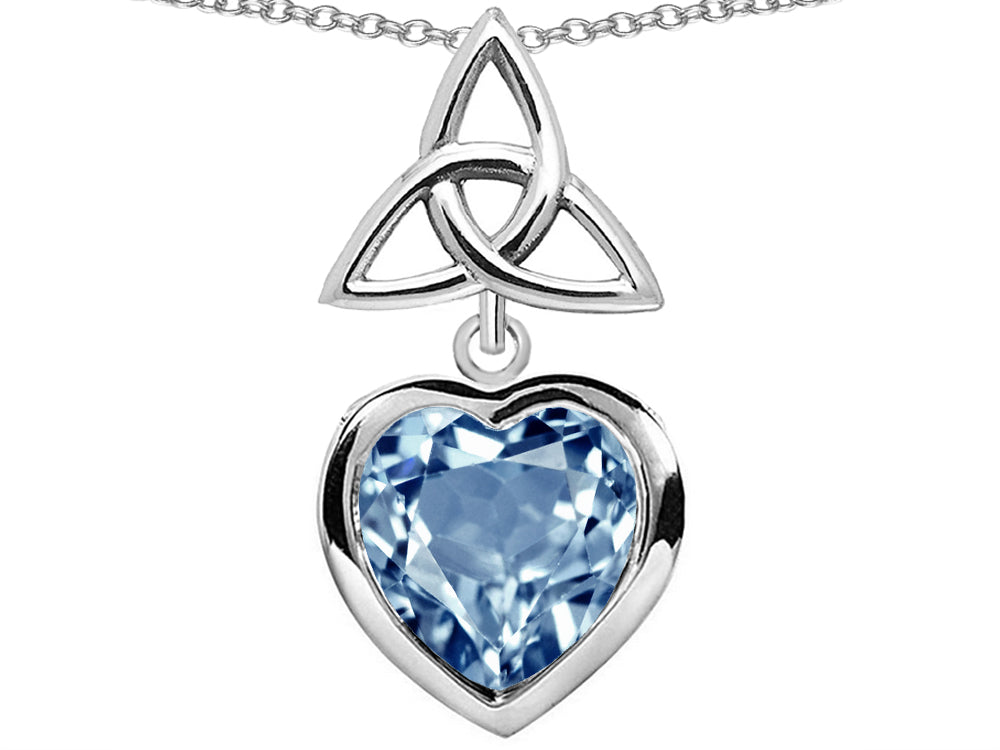 Star K Love Knot Pendant Necklace with Heart 9mm Simulated Aquamarine