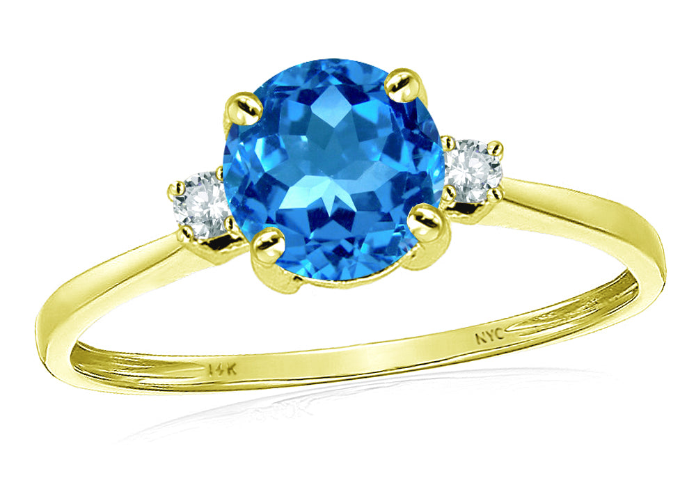 Original Star K 7mm Round Genuine Blue Topaz Classic 3 stone Engagement Ring