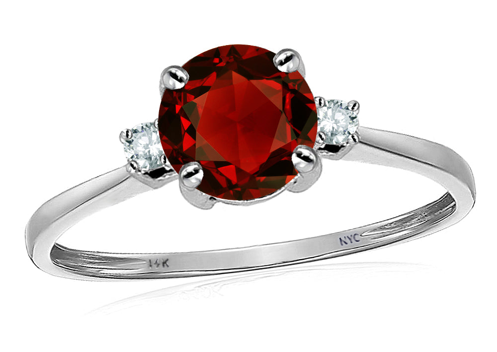 Original Star K 7mm Round Genuine Garnet Classic 3 stone Engagement Ring