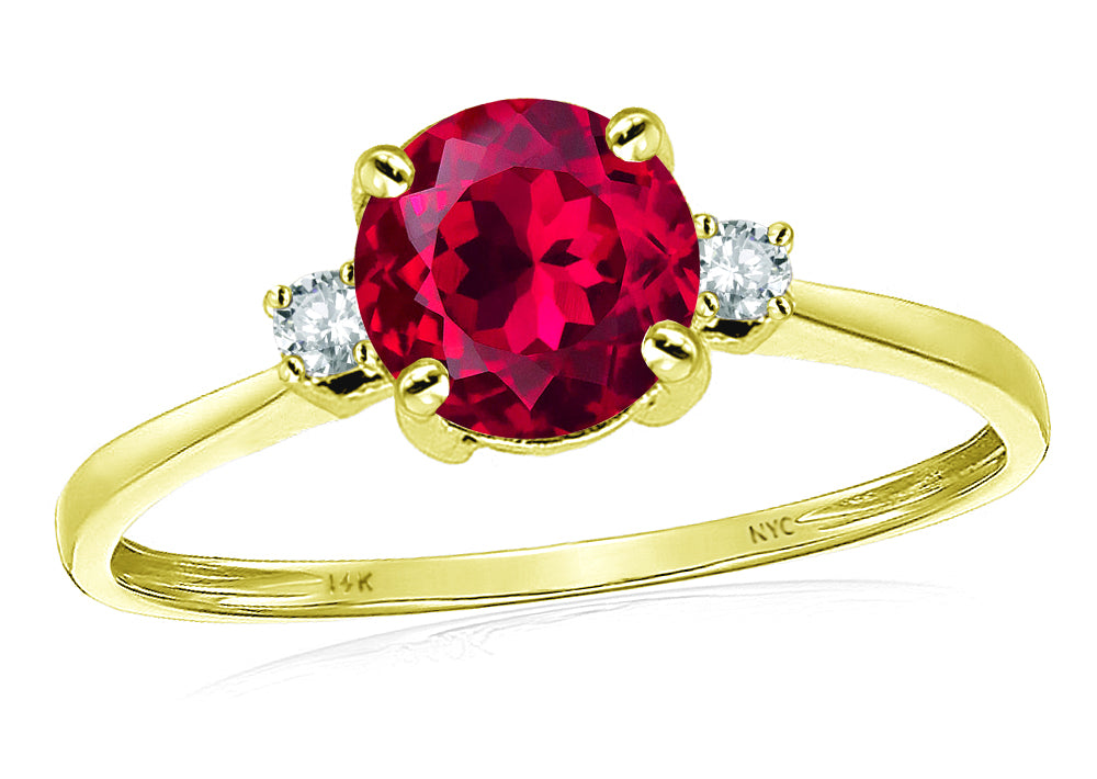 Original Star K 7mm Round Created Ruby Classic 3 stone Engagement Ring