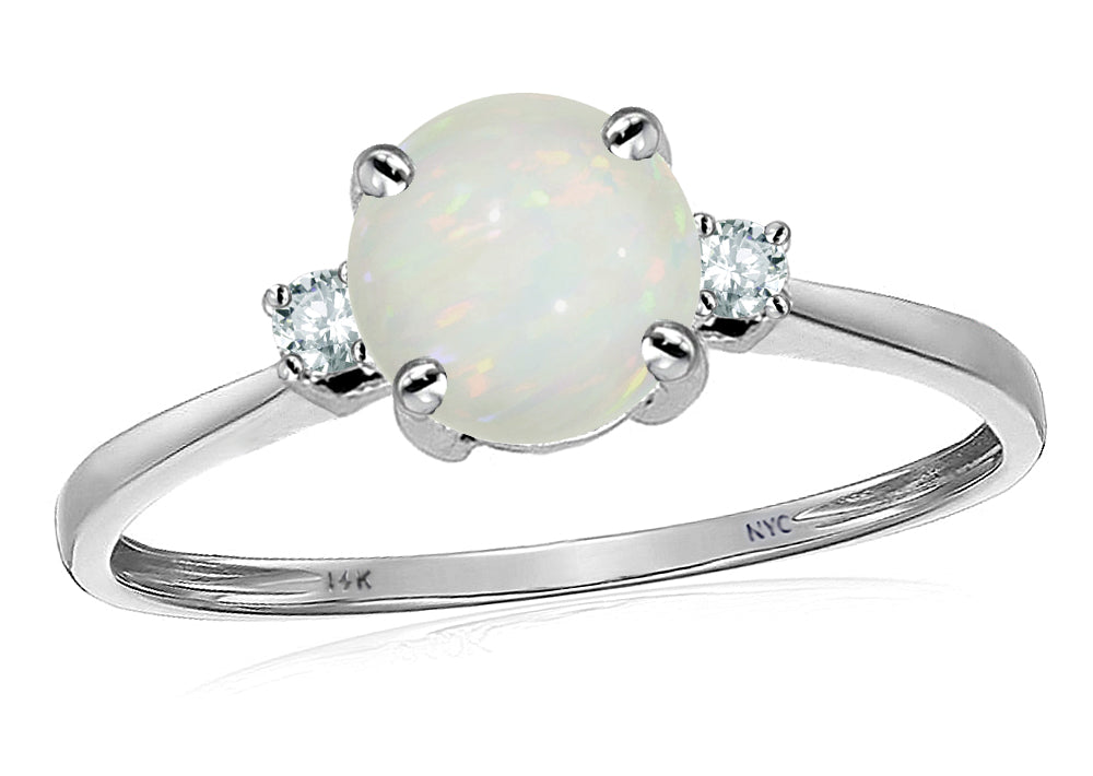 Original Star K 7mm Round Genuine Opal Classic 3 stone Engagement Ring