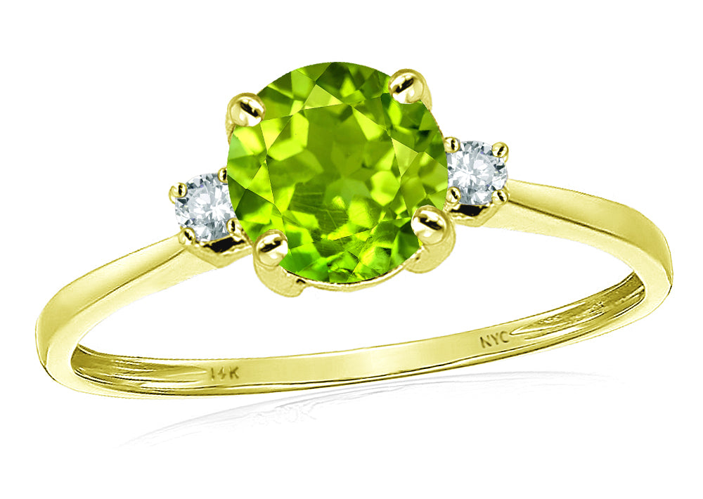 Original Star K 7mm Round Genuine Peridot Classic 3 stone Engagement Ring