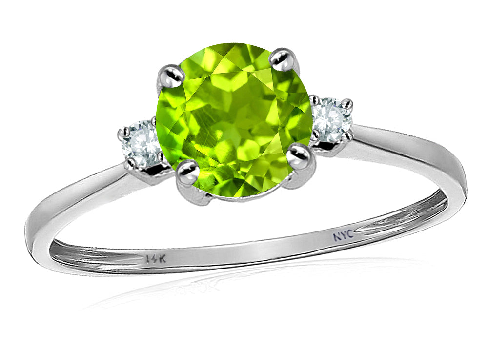 Original Star K 7mm Round Genuine Peridot Classic 3 stone Engagement Ring