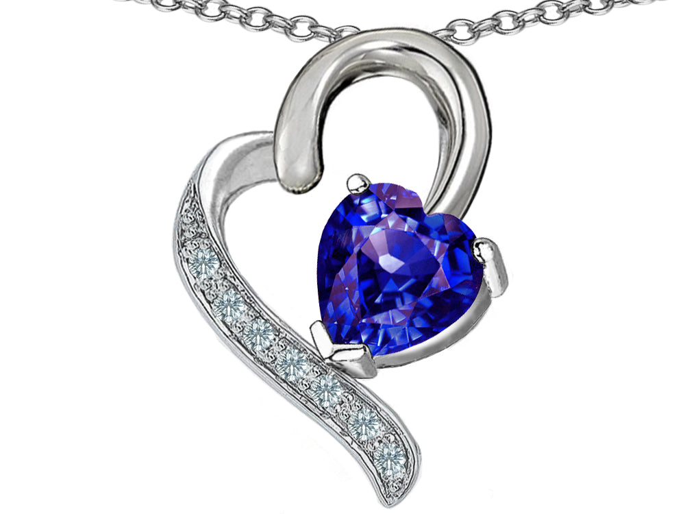 Star K 7mm Heart Shape Simulated Tanzanite Heart Pendant Necklace