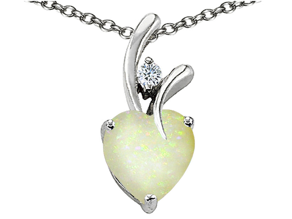 Star K 8mm Heart Shape Simulated Opal Pendant Necklace