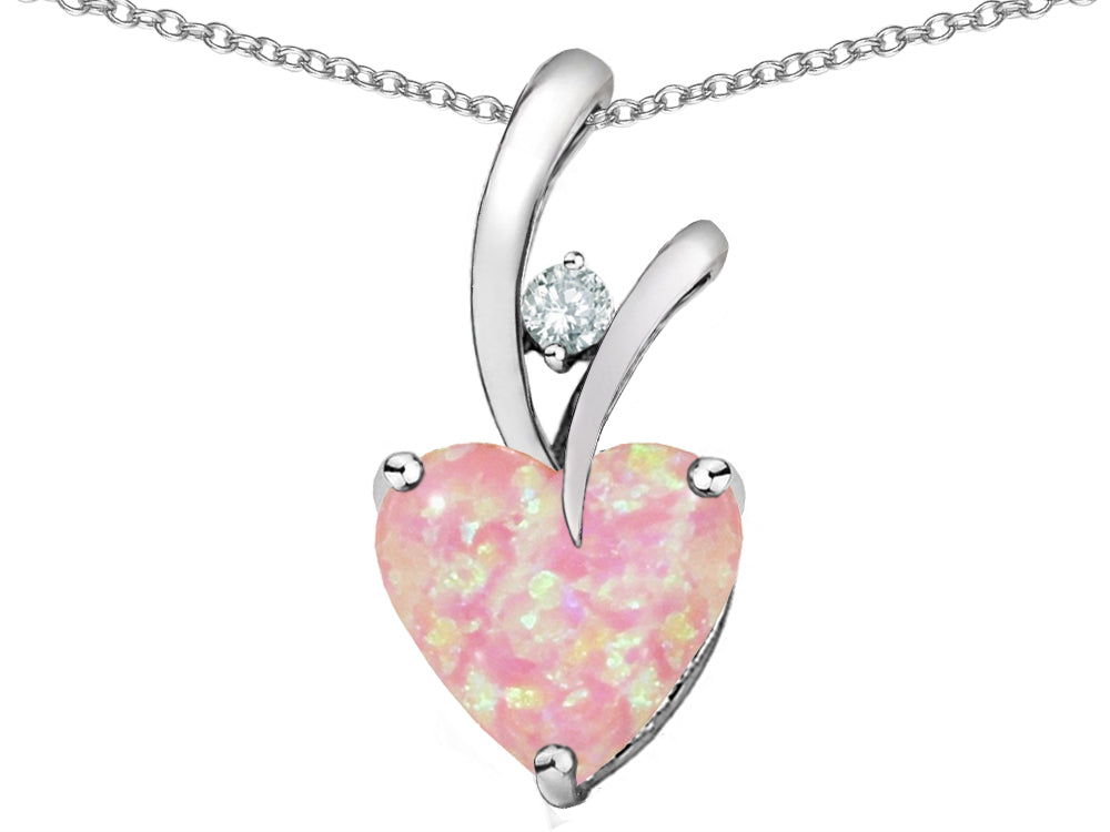 Star K 8mm Heart Shape Pink Created Opal Endless Love Pendant Necklace