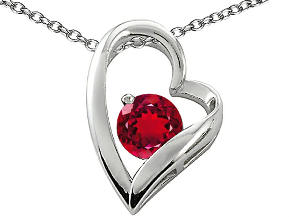 Star K Round 7mm Created Ruby Floating Heart Pendant Necklace