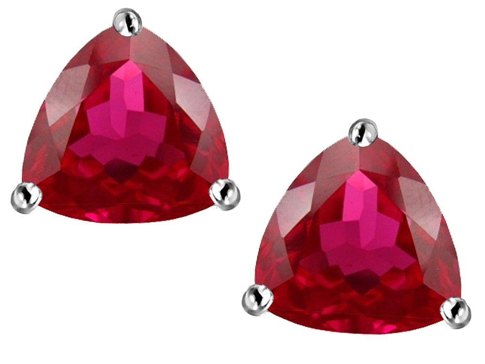 Star K Trillion 7mm Created Ruby Earrings Studs