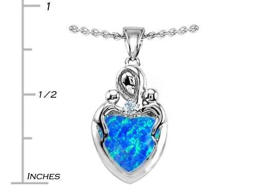 Star K Loving Mother Twin Children Pendant Necklace With Heart Shape 8mm Blue Created Opal