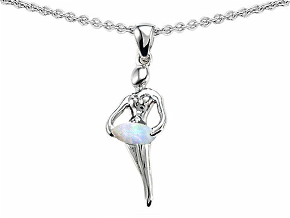 Star K Ballerina Dancer Pendant Necklace with Round 7mm Created Opal