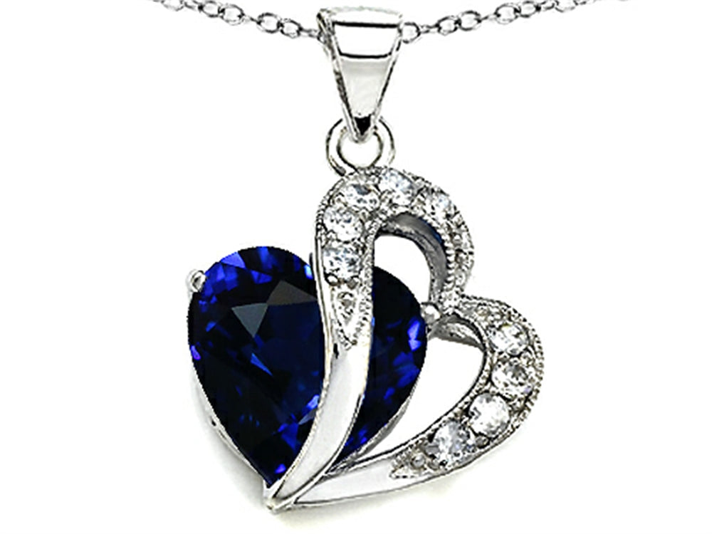 Star K Heart Shape Created Deep Blue Sapphire Pendant Necklace