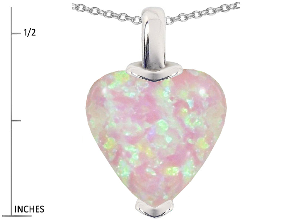 Star K Heart Shaped 10mm Created Pink Opal Pendant Necklace