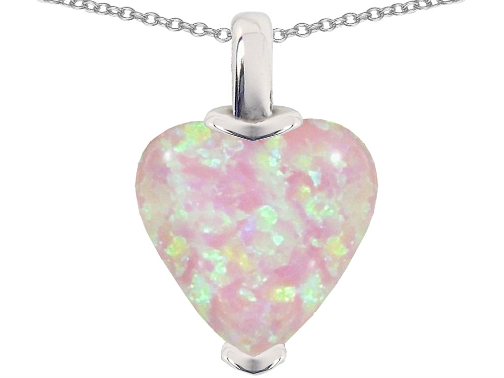 Star K Heart Shaped 10mm Created Pink Opal Pendant Necklace