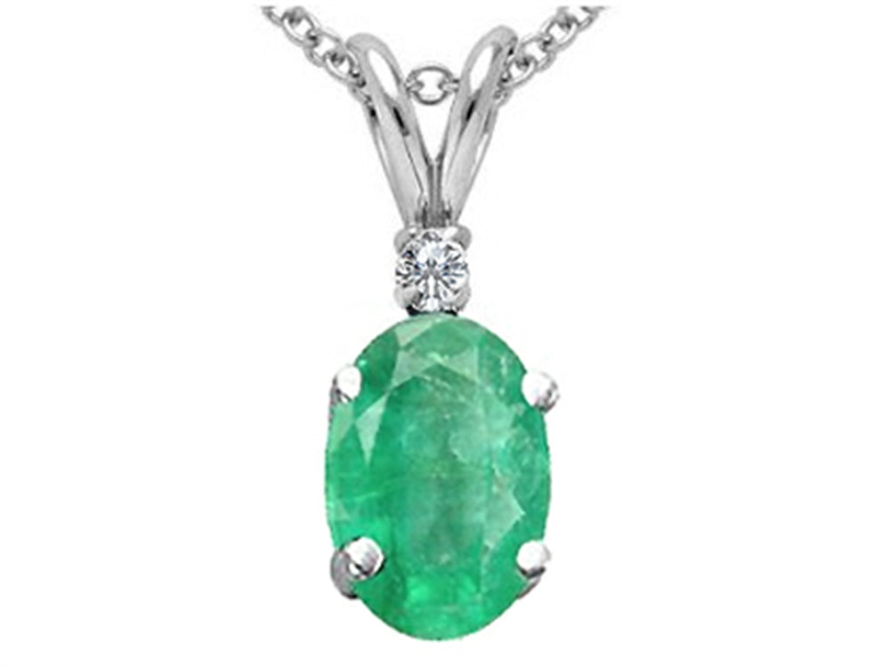 Tommaso Design Oval 7x5mm Genuine Emerald Pendant Necklace