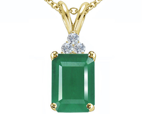 Tommaso Design Emerald Cut 7x5mm Genuine Emerald Pendant Necklace