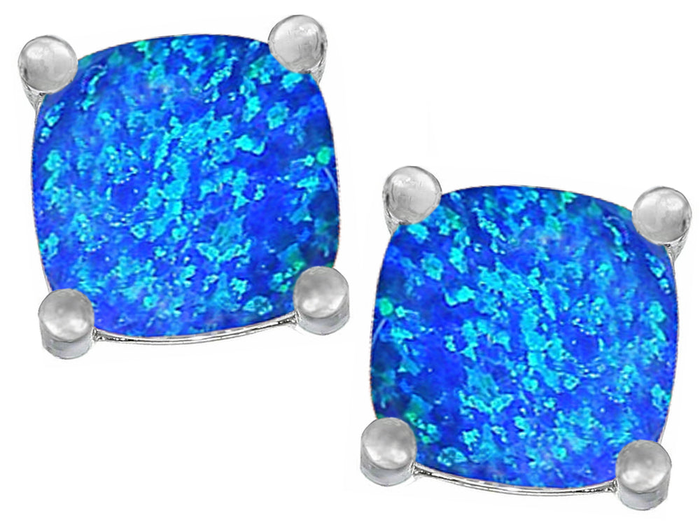 Star K Cushion-Cut 7mm Blue Created Opal Earrings Studs