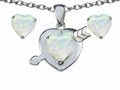 Star K Heart Shape 7mm Created Opal Heart with Arrow Pendant Necklace with matching earrings
