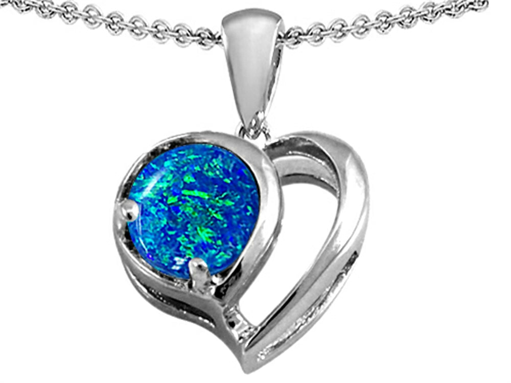 Star K Heart Shape Pendant Necklace With Round 7mm Blue Created Opal