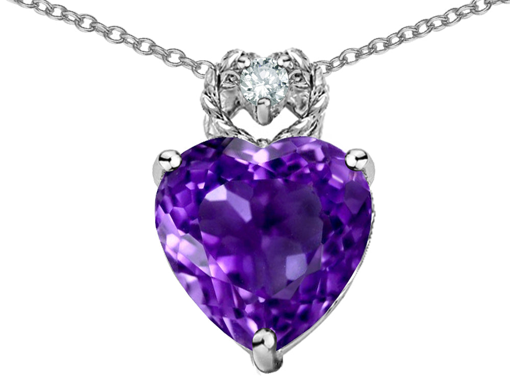 Star K Heart Rope Pendant Necklace with Genuine 8mm Amethyst