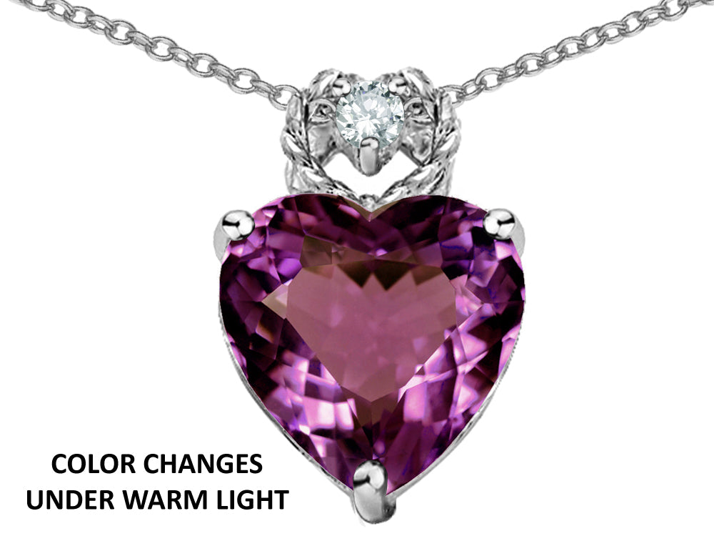 Star K Heart Rope Pendant Necklace with 8mm Simulated Alexandrite