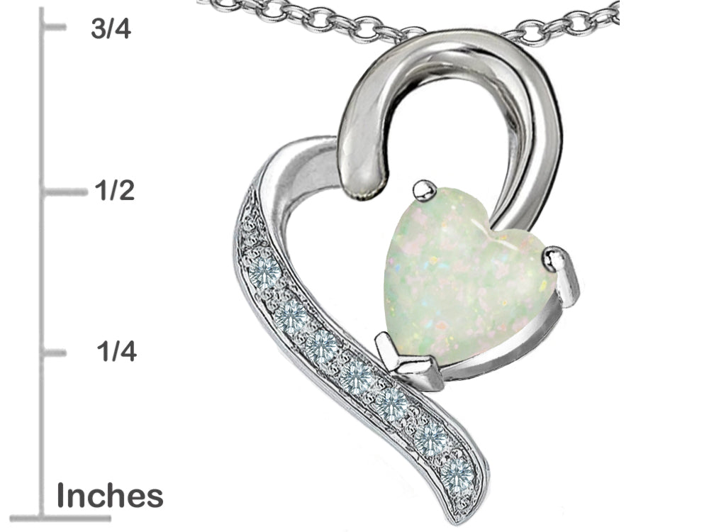 Star K 7mm Heart Shape Created Opal and Cubic Zirconia Heart Pendant Necklace