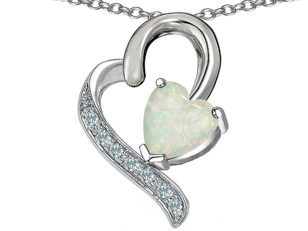 Star K 7mm Heart Shape Created Opal and Cubic Zirconia Heart Pendant Necklace