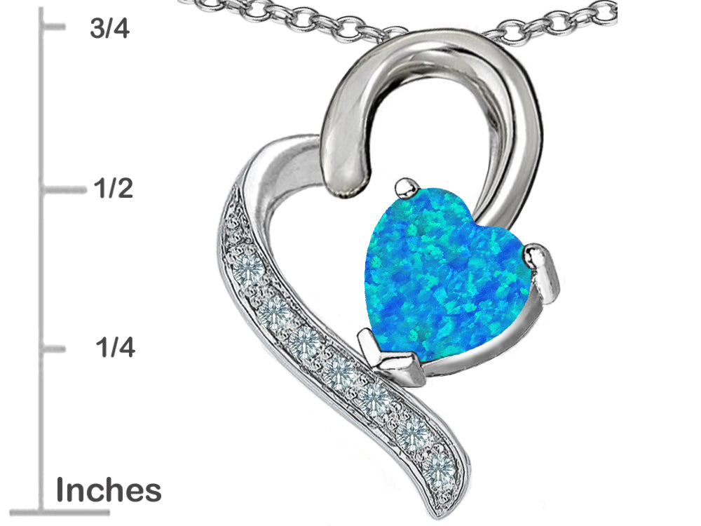 Star K 7mm Heart Shape Blue Created Opal and Cubic Zirconia Heart Pendant Necklace