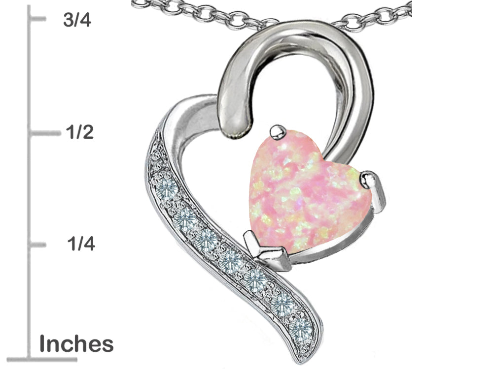 Star K 7mm Heart Shape Pink Created Opal Heart Pendant Necklace