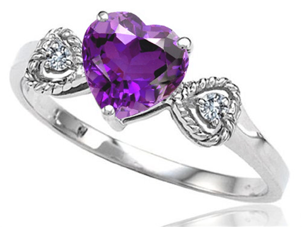 Tommaso Design Genuine Amethyst Heart Shape Engagement Promise Ring
