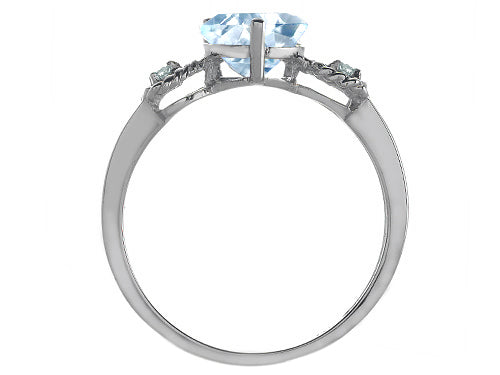 Tommaso Design Genuine Aquamarine Heart Shape Engagement Promise Ring