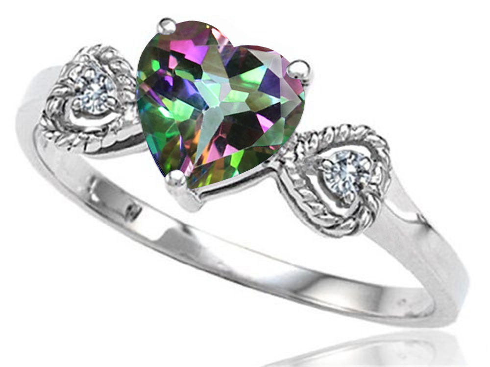 Tommaso Design Genuine Mystic Topaz Heart Shape Engagement Promise Ring