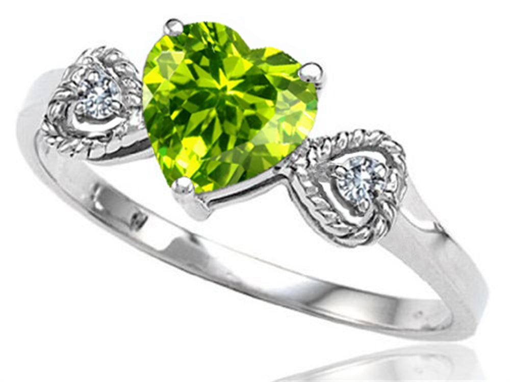 Tommaso Design Genuine Peridot Heart Shape Engagement Promise Ring