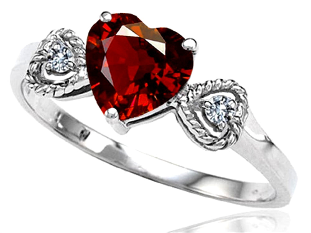 Tommaso Design Genuine Garnet Heart Shape Engagement Promise Ring