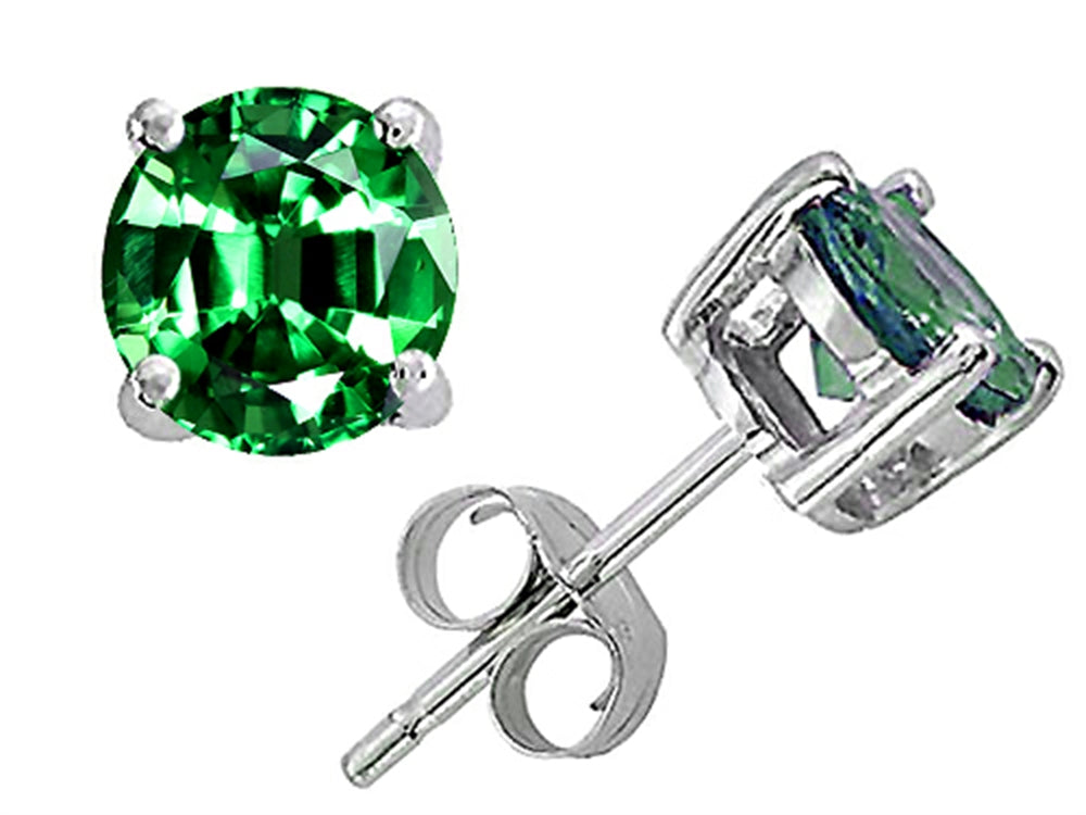 Star K Round 7mm Simulated Emerald Earrings Studs