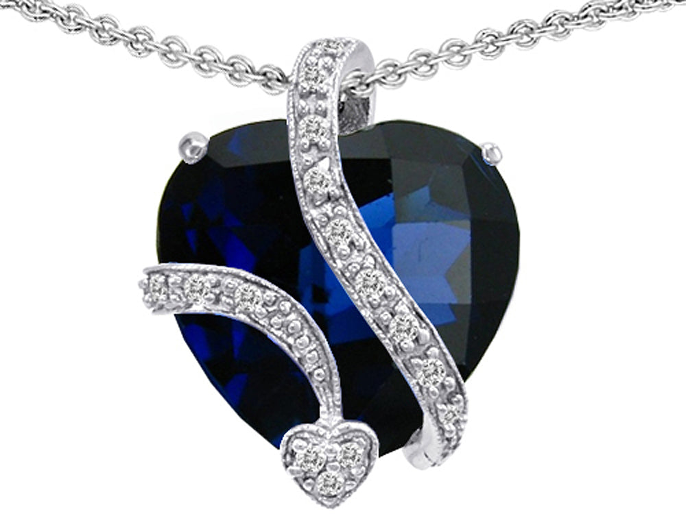 Star K Large 15mm Heart Shape Dark Simulated Sapphire Love Pendant Necklace