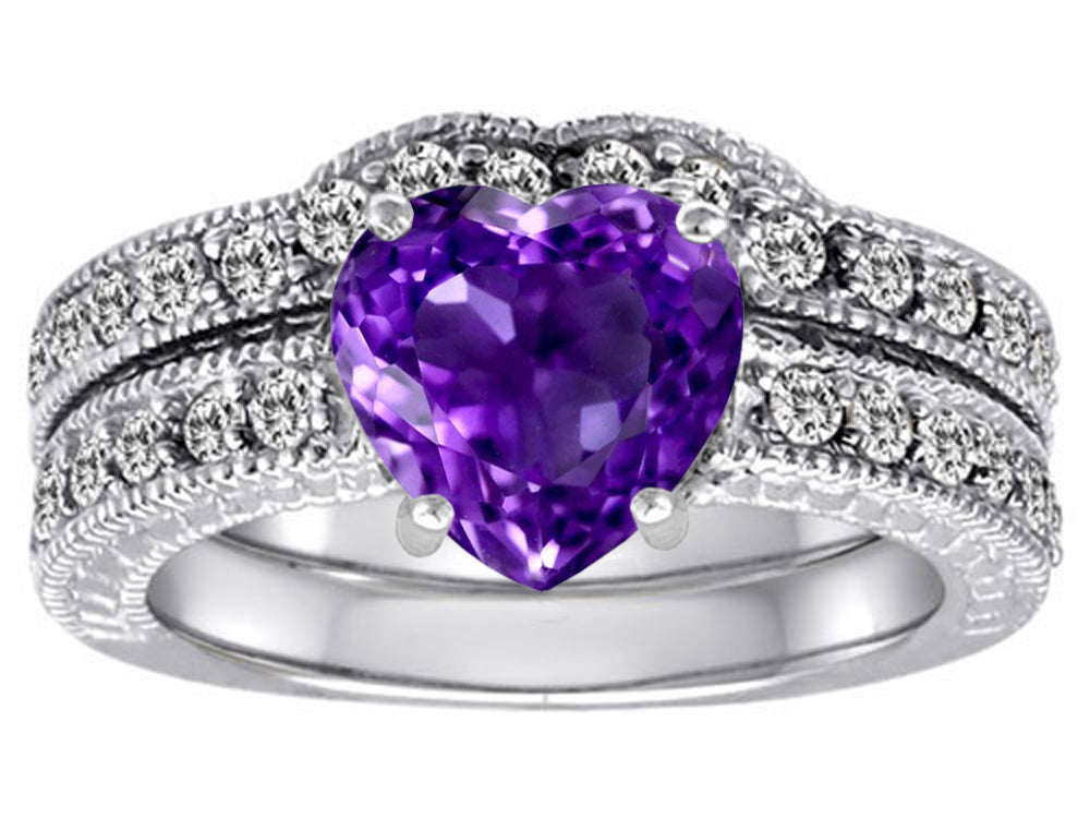 Star K 8mm Heart Shape Genuine Amethyst Wedding Set