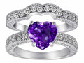 Star K 8mm Heart Shape Genuine Amethyst Wedding Set