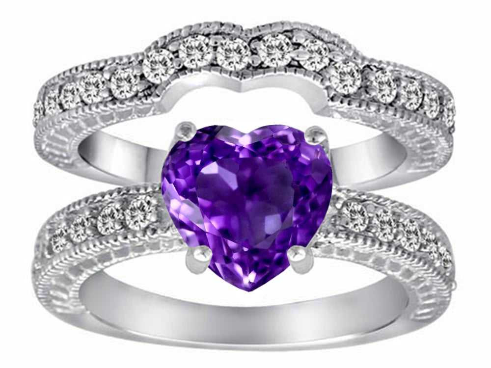 Star K 8mm Heart Shape Genuine Amethyst Wedding Set