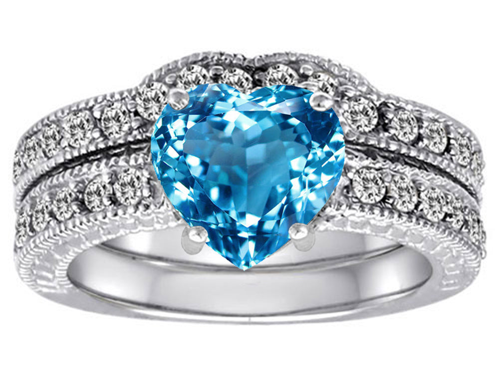 Star K 8mm Heart Shape Genuine BlueTopaz Wedding Set
