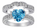 Star K 8mm Heart Shape Genuine BlueTopaz Wedding Set