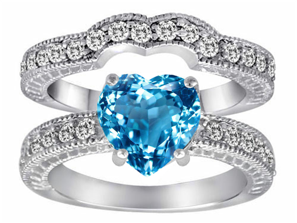 Star K 8mm Heart Shape Genuine BlueTopaz Wedding Set