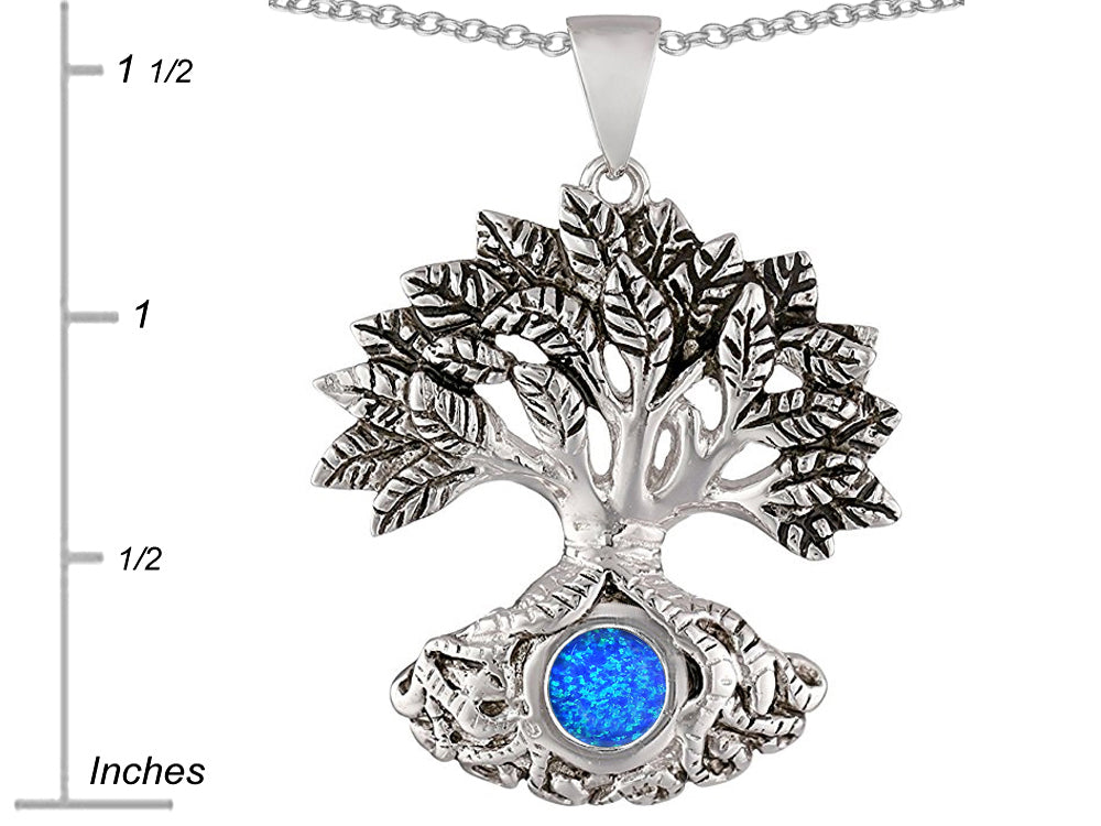 Star K Tree Of Life Good Luck Pendant Necklace With 7mm Round Blue Created Opal