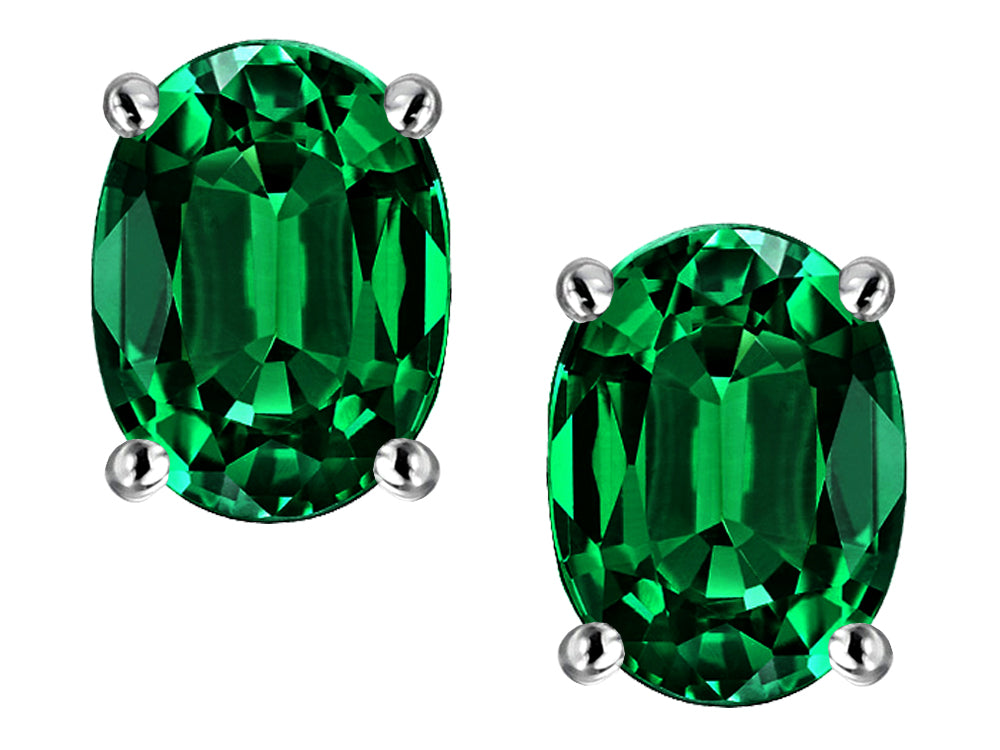 Star K Oval 8x6mm Simulated Emerald Earrings Studs