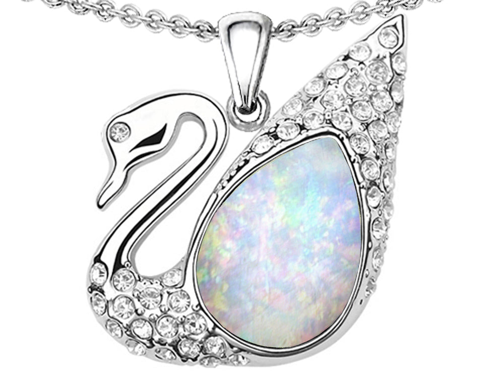 Star K Love Swan Pendant Necklace With Pear Shape Created Opal