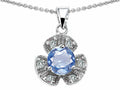 Star K Flower Pendant Necklace With Round 6mm Simulated Aquamarine