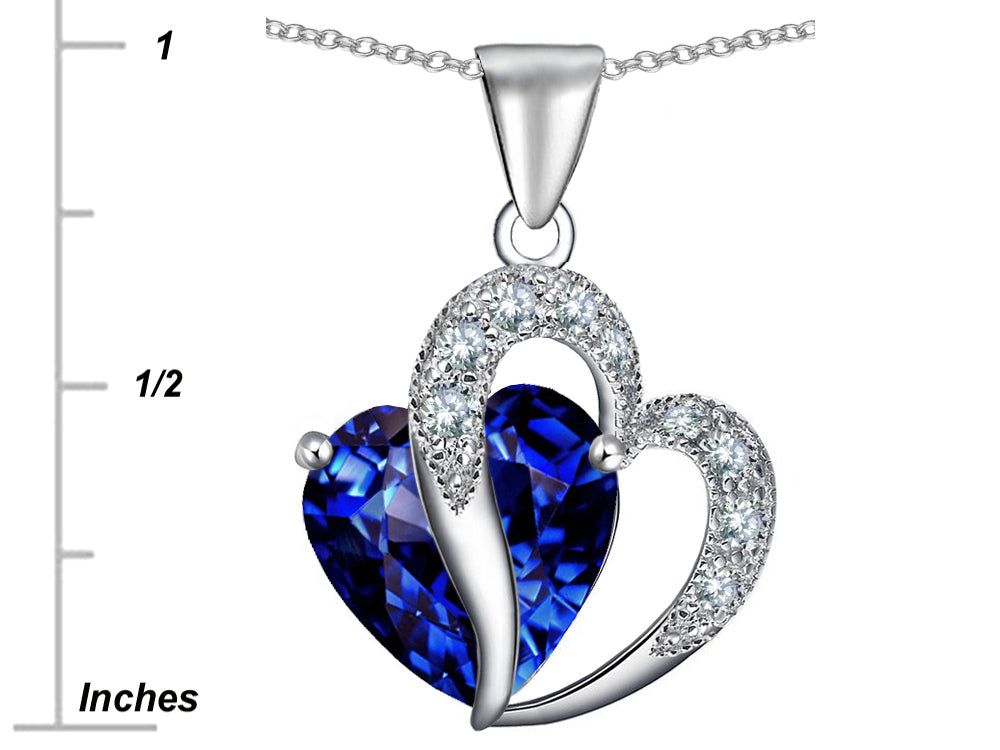 Star K Large 12mm Created Blue Sapphire Double Heart Pendant Necklace in Sterling Silver with Chain