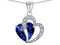 Star K Large 12mm Created Blue Sapphire Double Heart Pendant Necklace in Sterling Silver with Chain