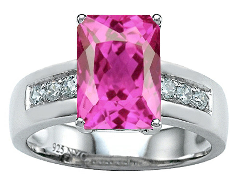 Star K Classic Octagon Emerald Cut 9x7 Ring With Created Pink Sapphire