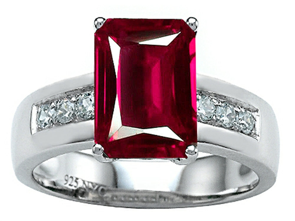 Star K Classic Octagon Emerald Cut 9x7 Ring With Created Ruby